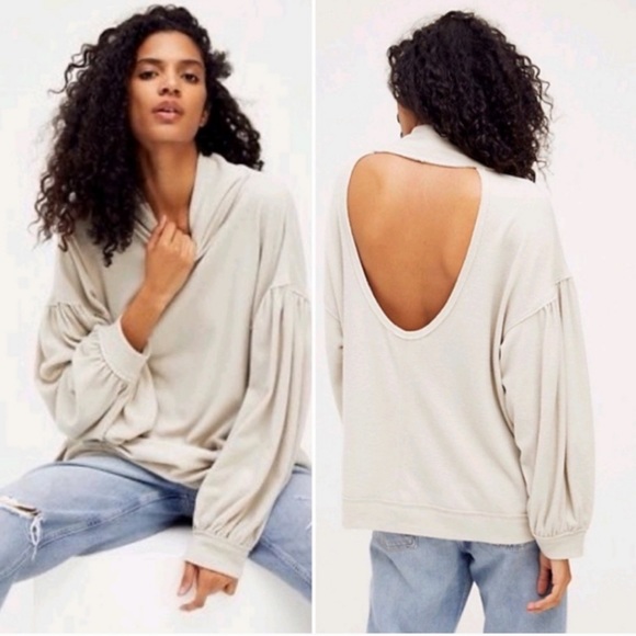 Blue Free People Winnie Baby blue sweater peek a boo style tunic NWT - Picture 3 of 9